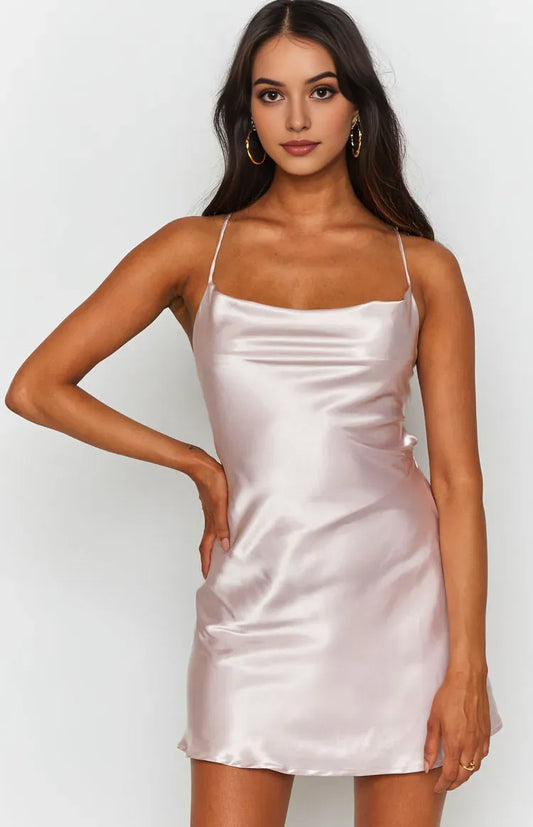 Sexy Backless Pink Satin Homecoming Dress Ruched Body and Flared Hem for an Elegant Appearance