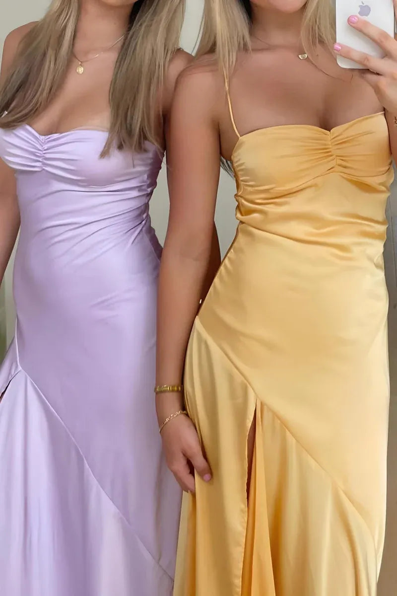 Sexy Mermaid Spaghetti Straps Sleeveless Party Dress Yellow Prom Dress ?
