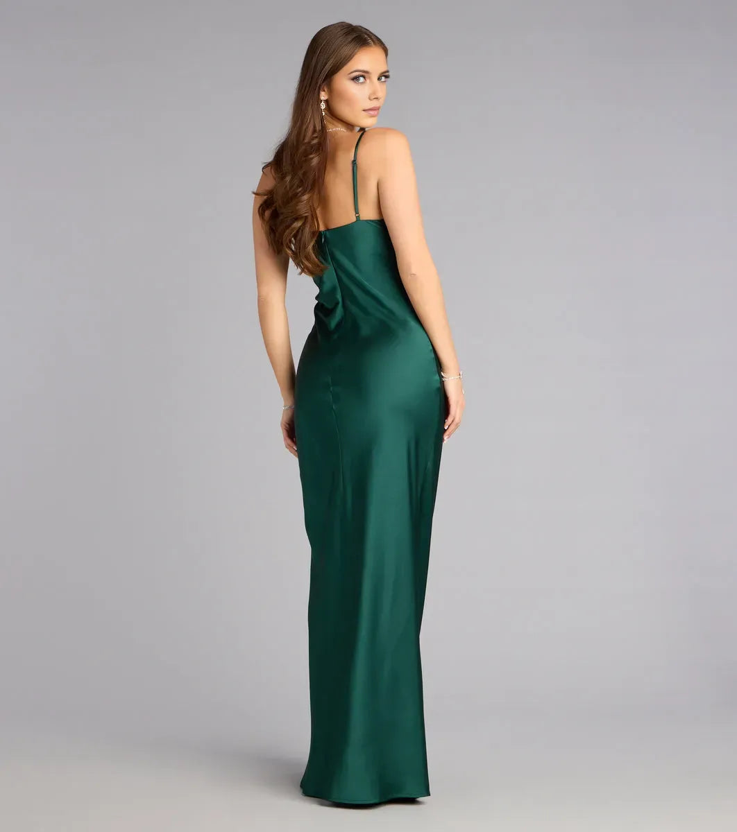 Sexy Sheath Sweetheart Neck Spaghetti Strap Back Zip Satin Floor-Length Prom Dresses  for women