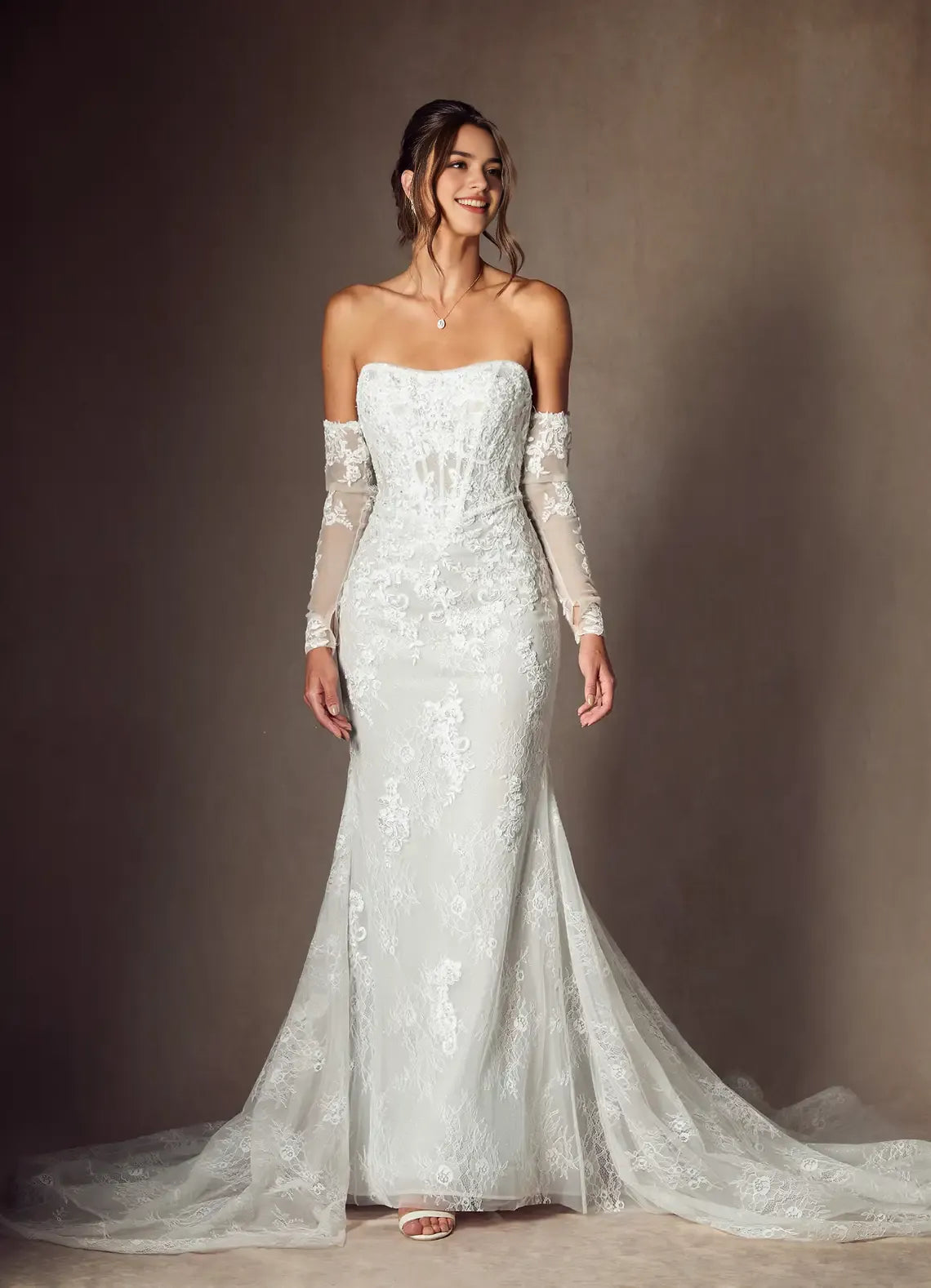Sexy white Mermaid Strapless Lace Bodice Wedding Dresses Fitted Tight Wedding Dresses for Women  for women hot sale