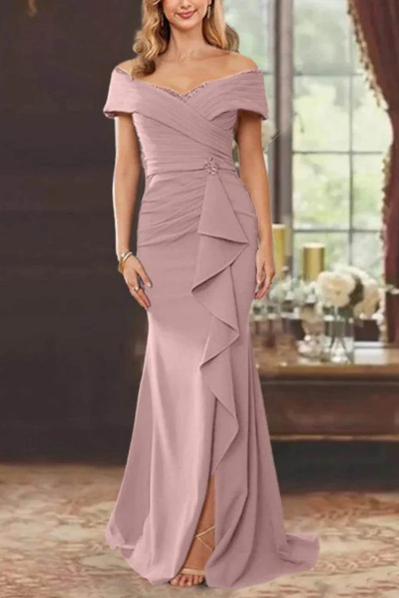 Sheath Off the Shoulder Sleeveless Floor Length Mother Dresses  ﻿