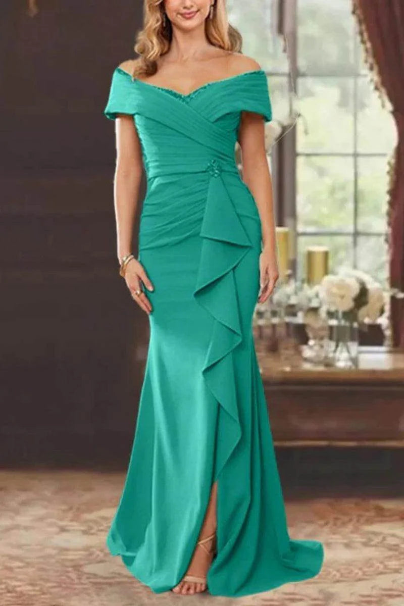 Sheath Off the Shoulder Sleeveless Floor Length Mother Dresses  ﻿