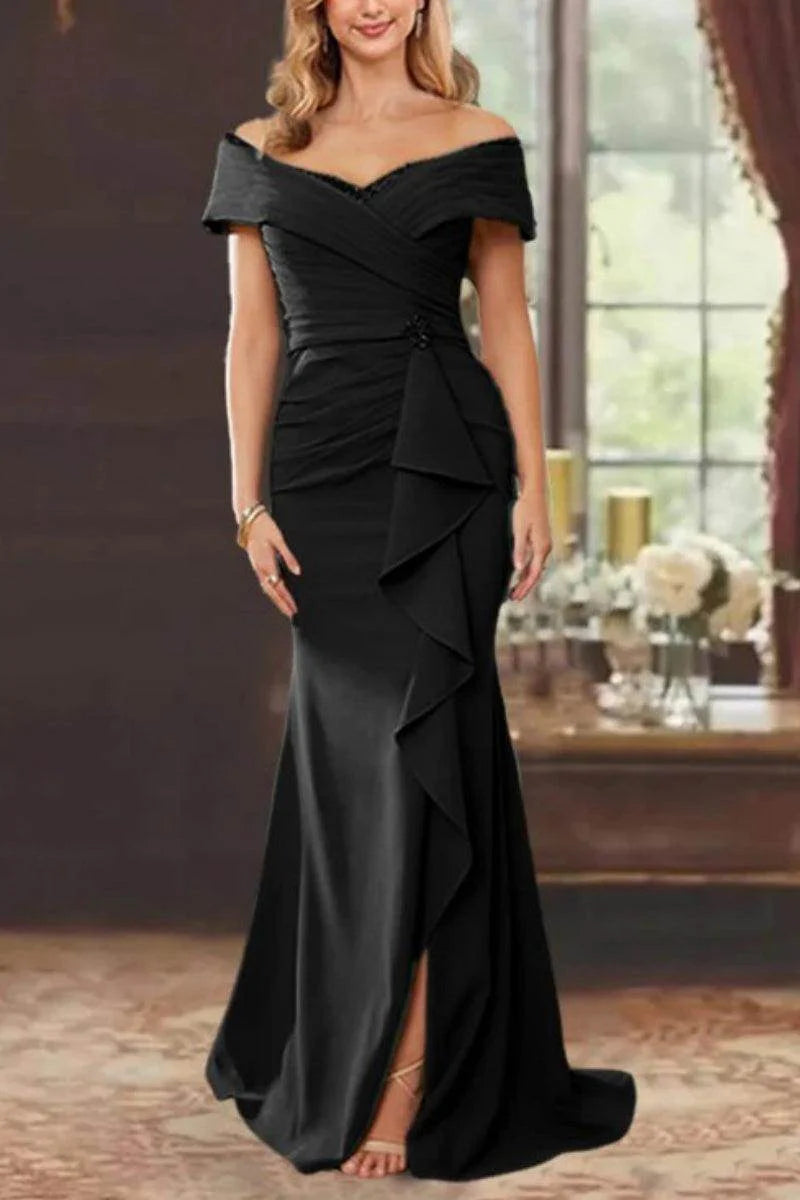 Sheath Off the Shoulder Sleeveless Floor Length Mother Dresses  ﻿