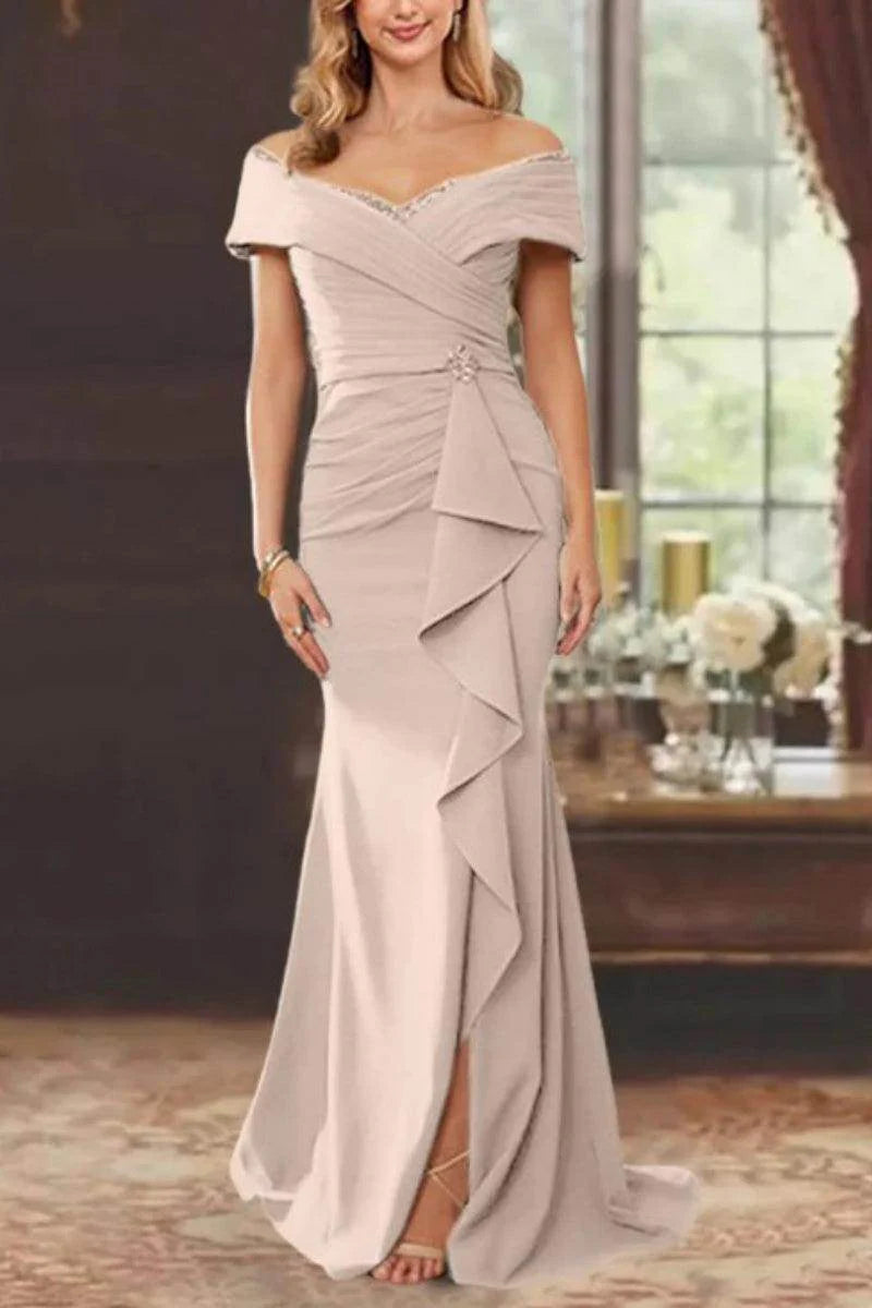 Sheath Off the Shoulder Sleeveless Floor Length Mother Dresses  ﻿