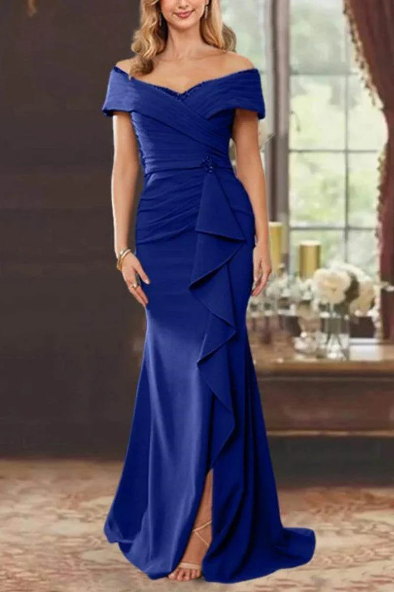 Sheath Off the Shoulder Sleeveless Floor Length Mother Dresses  ﻿