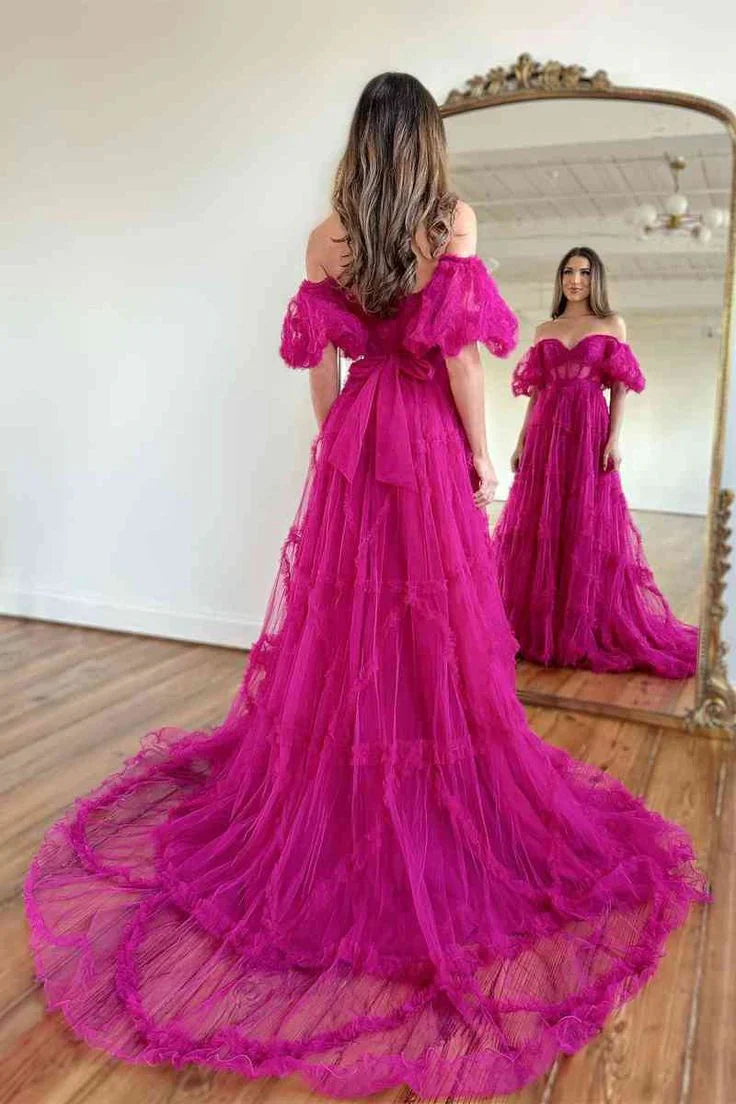 DingJiDress Prom Dresses For Woman A Line Off the Shoulder Tull