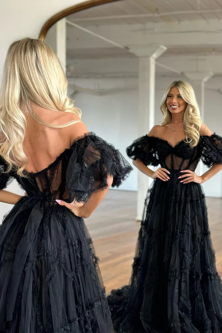 DingJiDress Prom Dresses For Woman A Line Off the Shoulder Tull