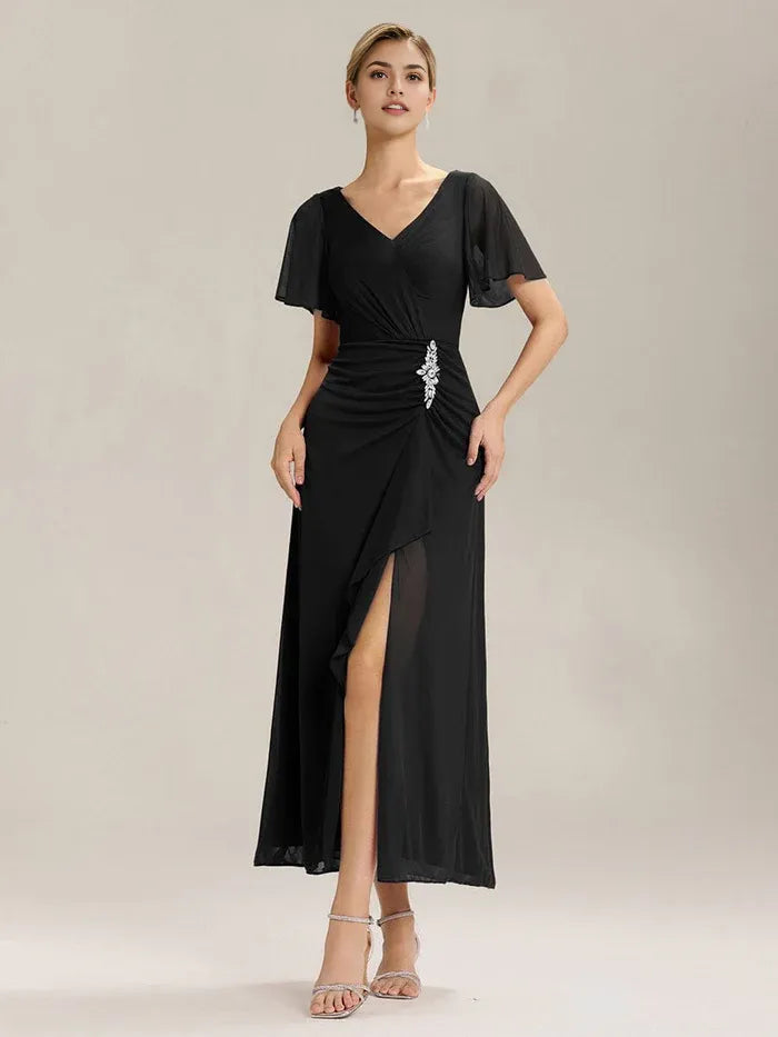 Side Split Chiffon Ruffle Mother of the Bride Dresses ﻿