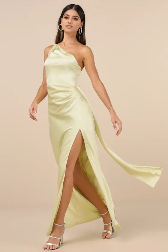 Signature Elegance Rose Satin One-Shoulder Evening Dresses