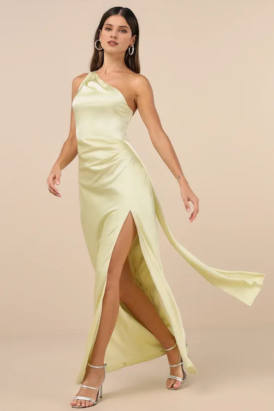 Signature Elegance Rose Satin One-Shoulder Evening Dresses