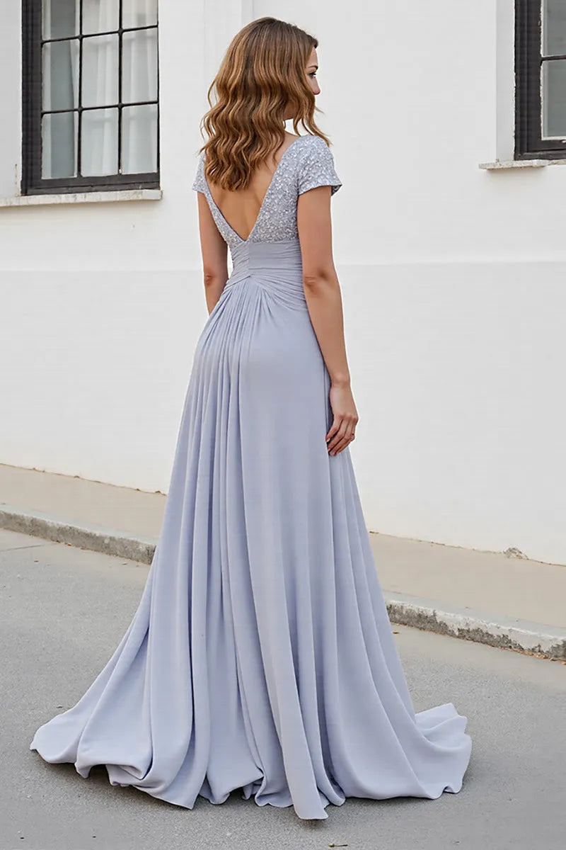 Silver Chiffon A Line Mother of the Bride Dress with Appliques