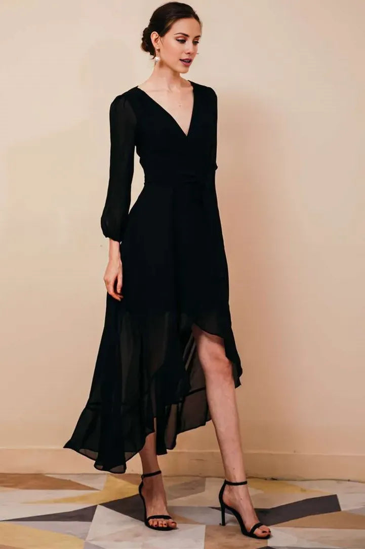 Simple Black Chiffon V-neck Mother of the Bride Dresses