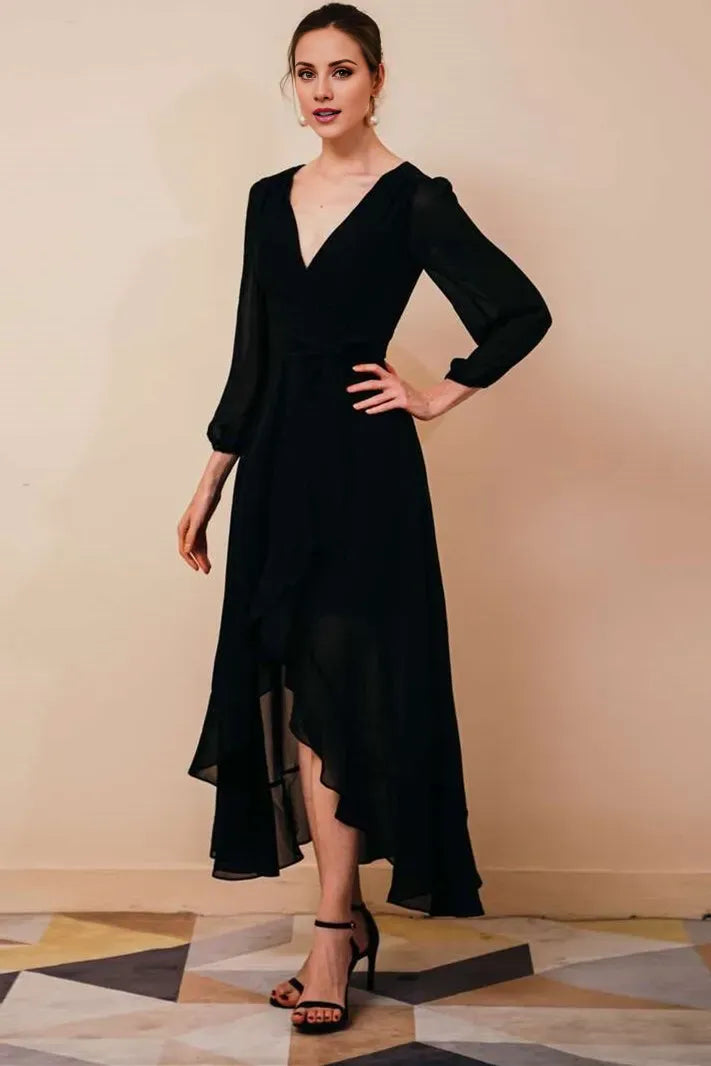 Simple Black Chiffon V-neck Mother of the Bride Dresses