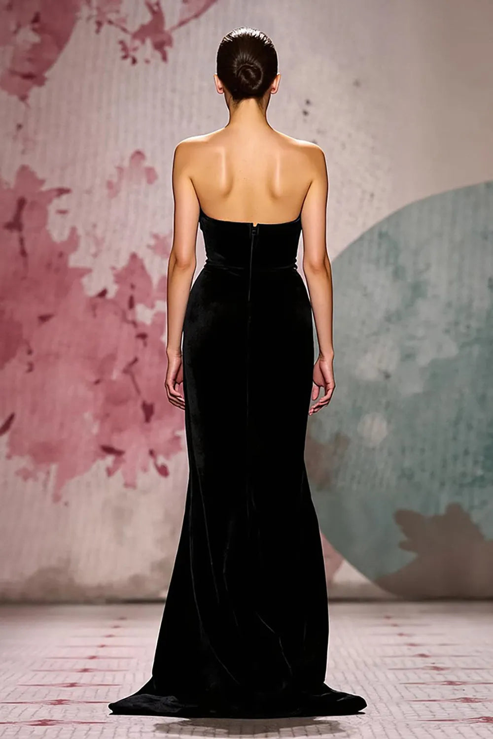 Simple Black Velvet Strapless Mermaid Long Evening Dress ?