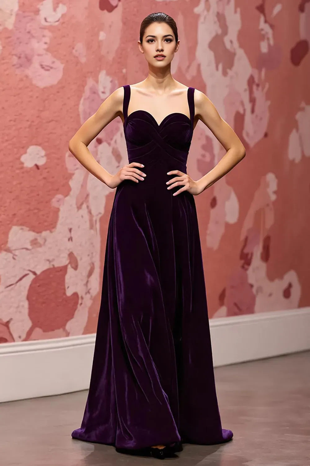 Simple Dark Purple Velvet A Line Long Holiday Party Dress