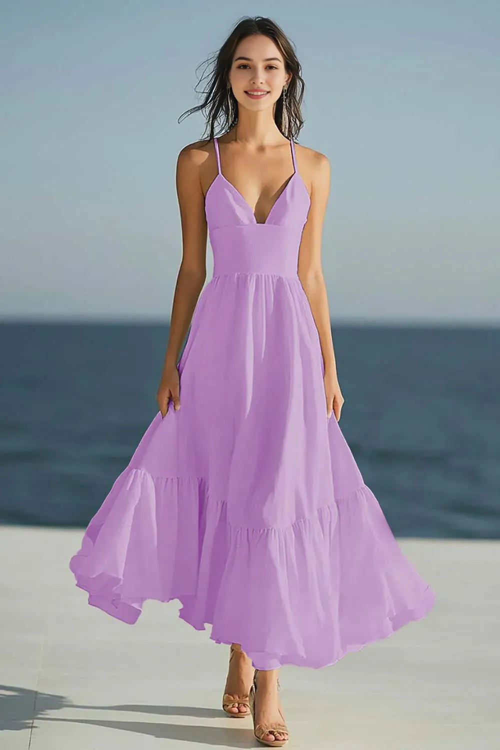 Simple Dusty Rose Spaghetti Straps Beach Long Prom Dress