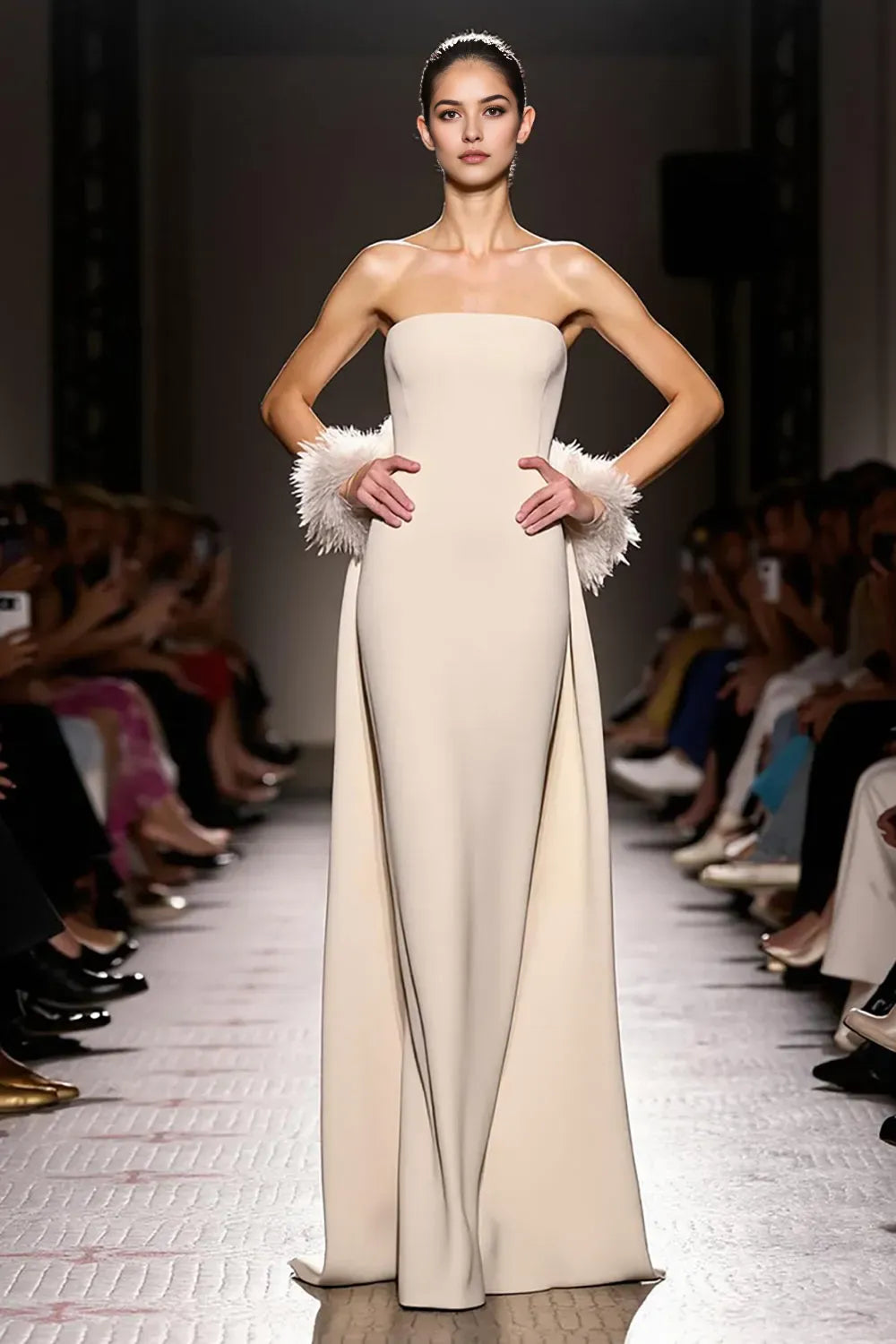 Simple Ivory Sheath Strapless Backless Satin Long Evening Dress