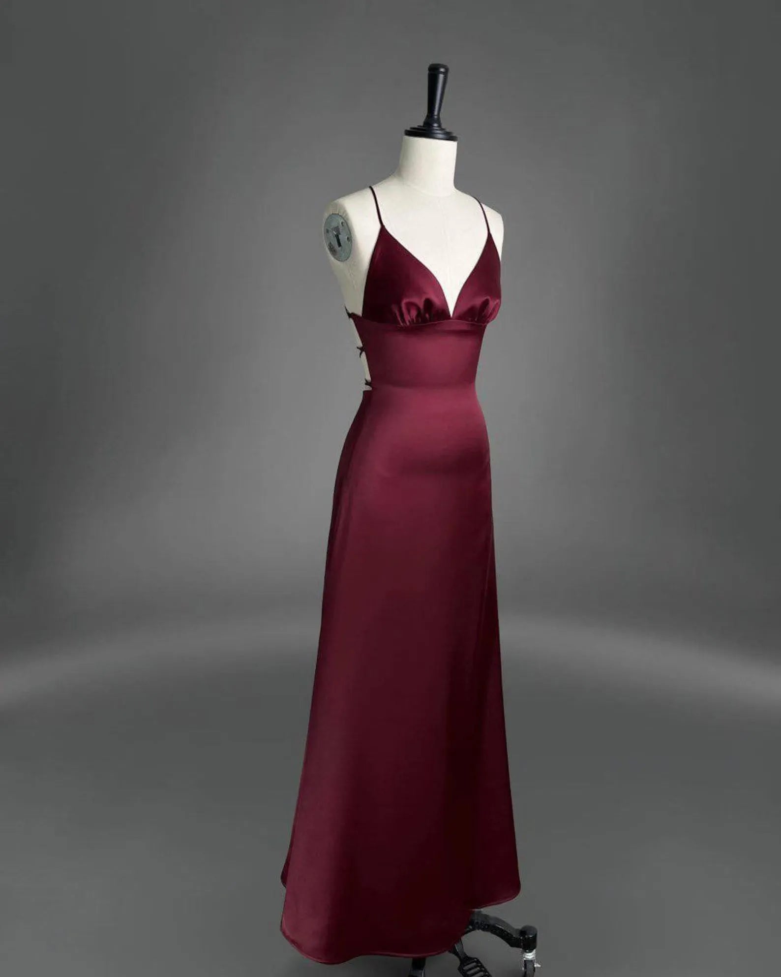 Simple Mermaid Spaghetti Strap Lace-Up Back Satin Burgundy Long Prom Dress