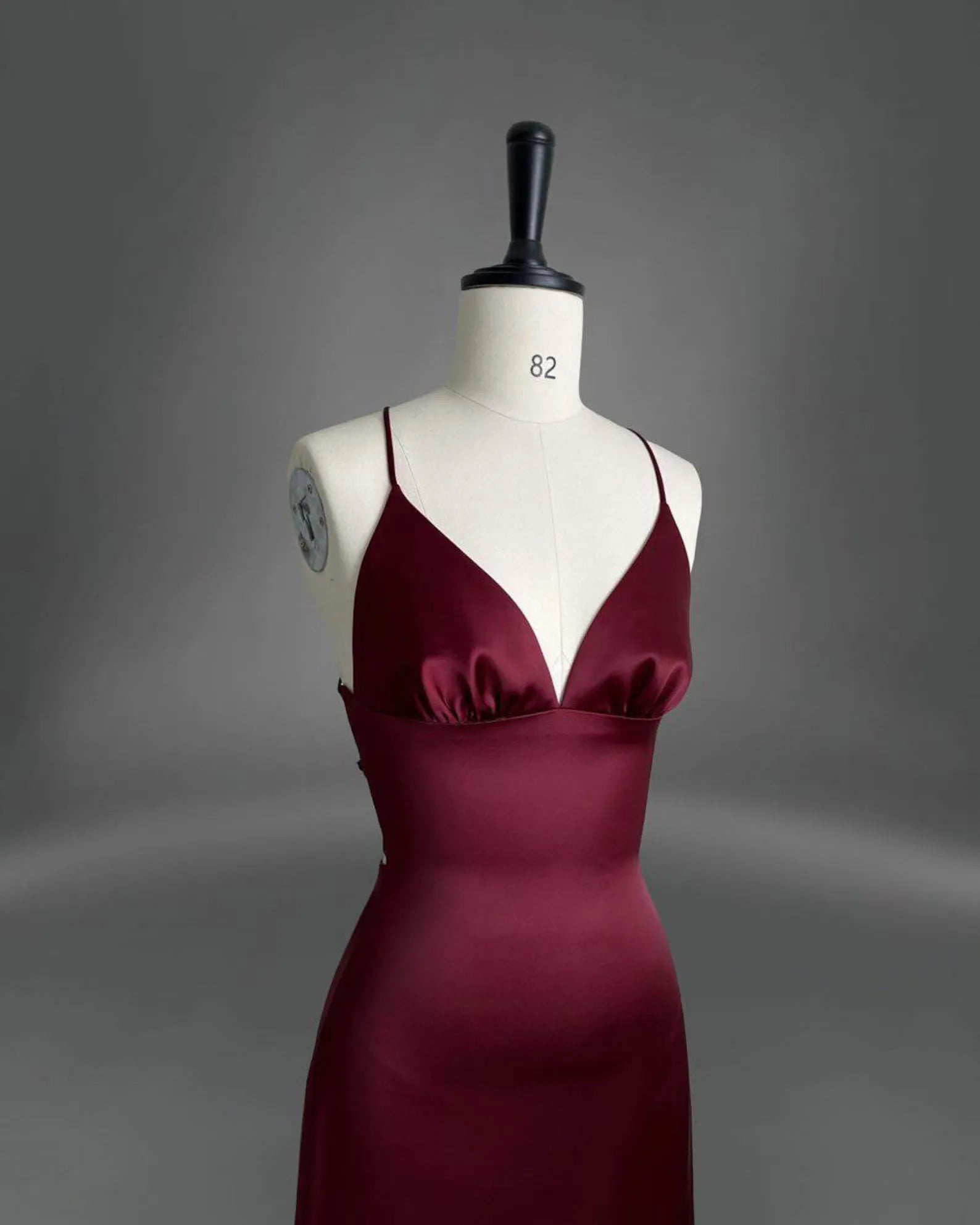 Simple Mermaid Spaghetti Strap Lace-Up Back Satin Burgundy Long Prom Dress