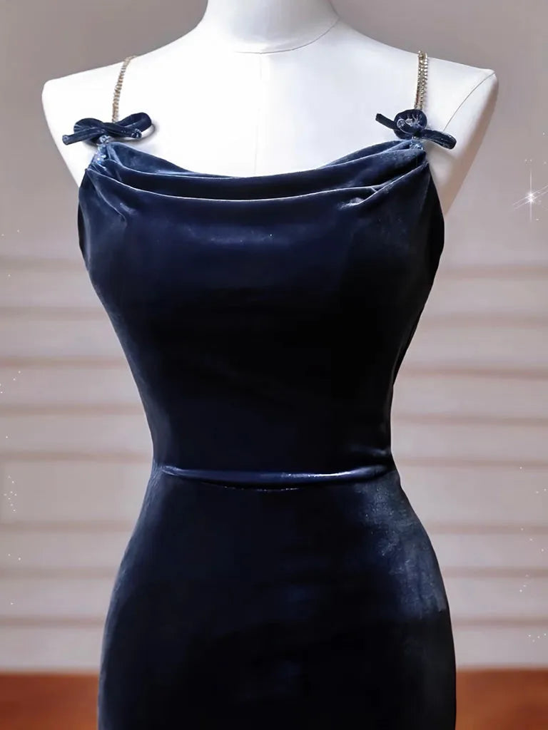 Simple Mermaid Velvet Dark Blue Long Prom Dress Dark Blue Long Formal Dress