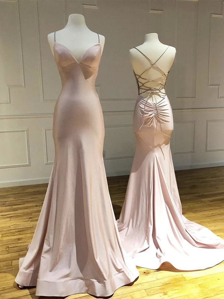 Simple V Neck Satin Pink Long Prom Dress Pink Satin Long Formal Dress