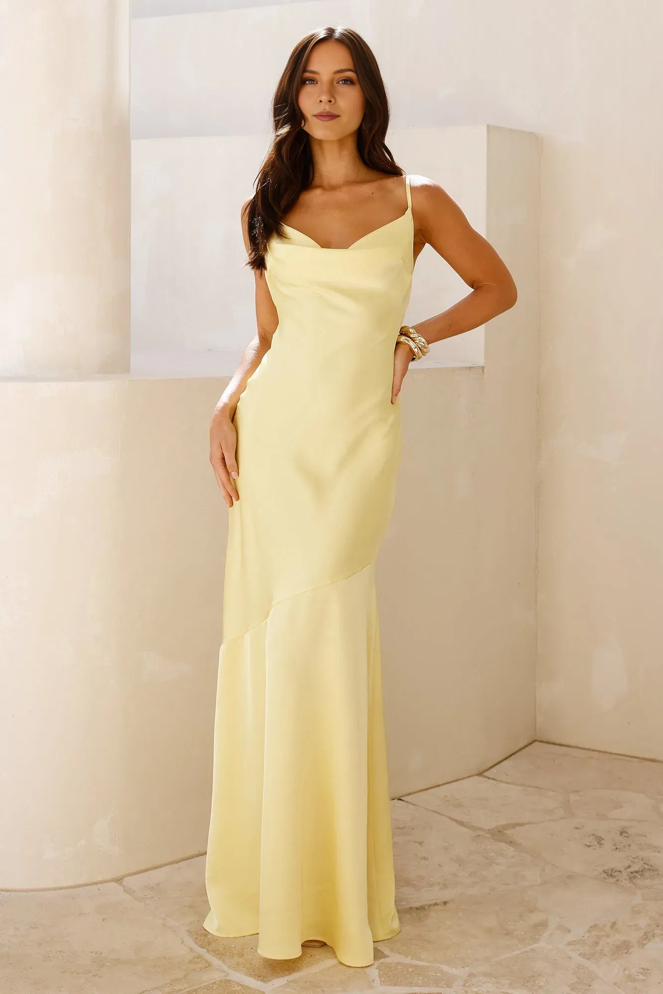 Simple Yellow Sheath Sweetheart Neck Spaghetti Straps Open Back Floor-Length Satin Prom Dresses