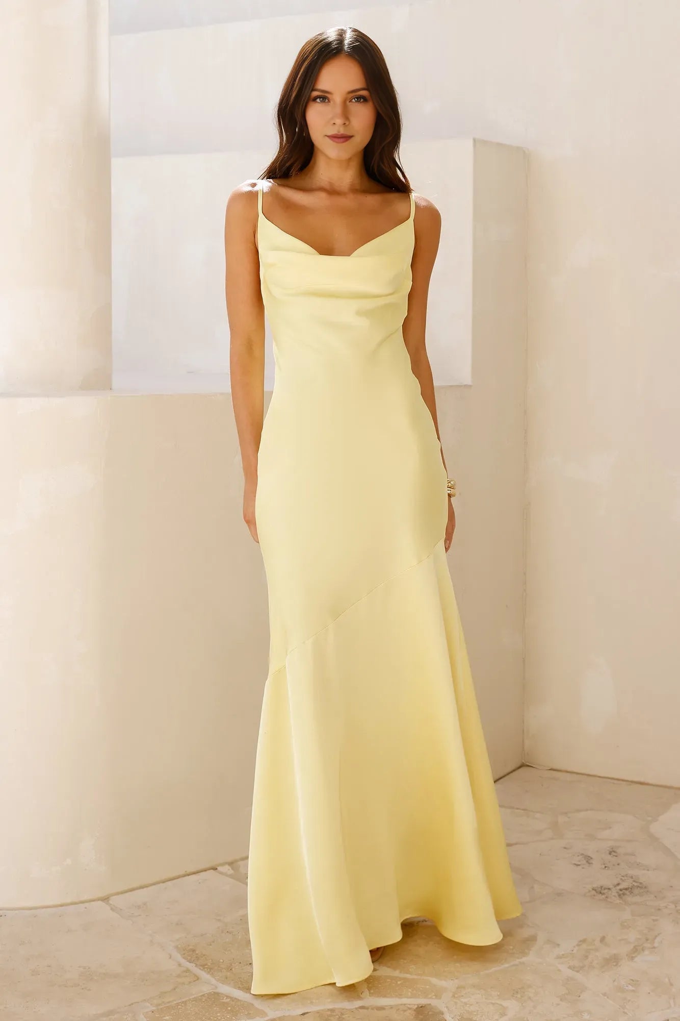 Simple Yellow Sheath Sweetheart Neck Spaghetti Straps Open Back Floor-Length Satin Prom Dresses