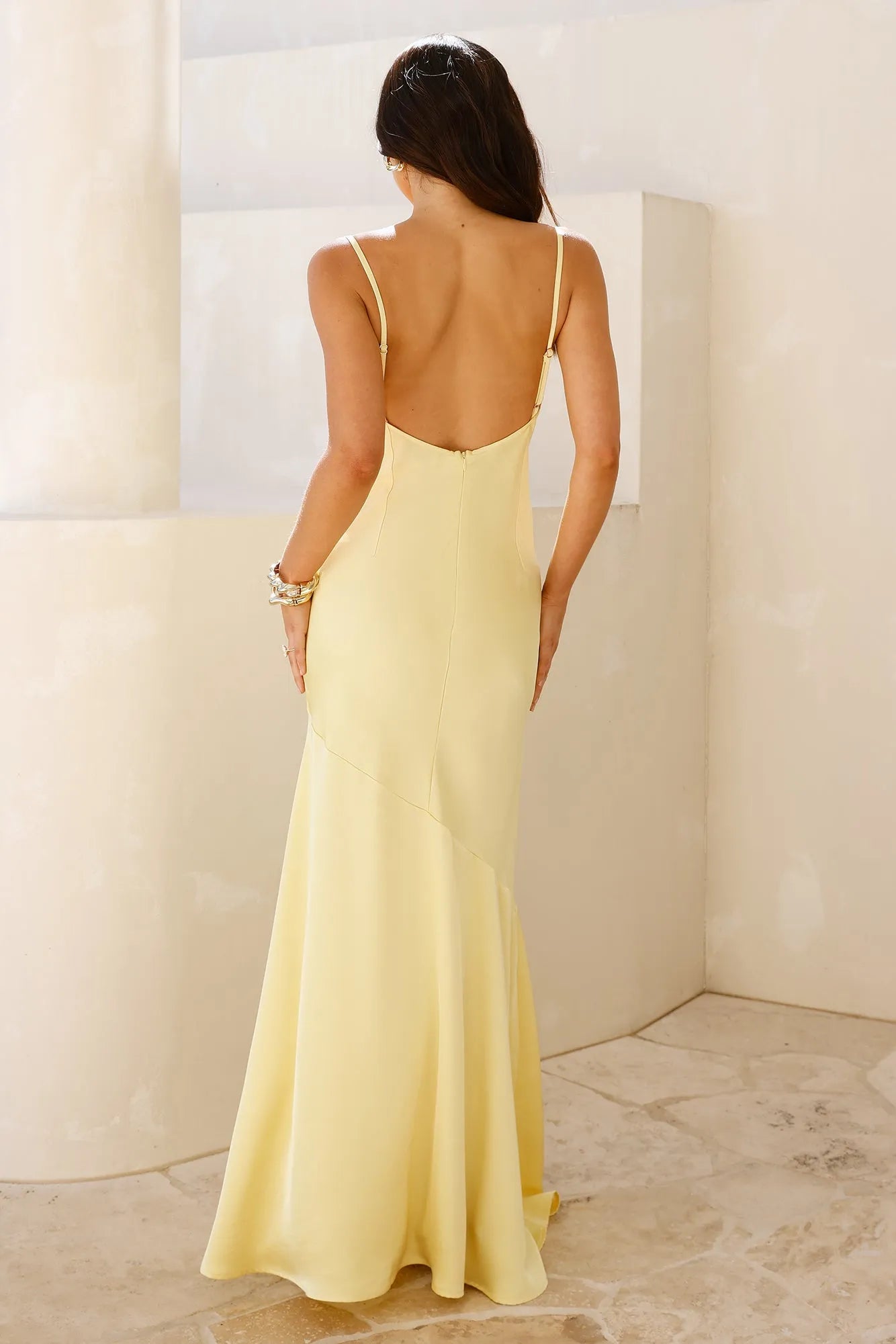 Simple Yellow Sheath Sweetheart Neck Spaghetti Straps Open Back Floor-Length Satin Prom Dresses