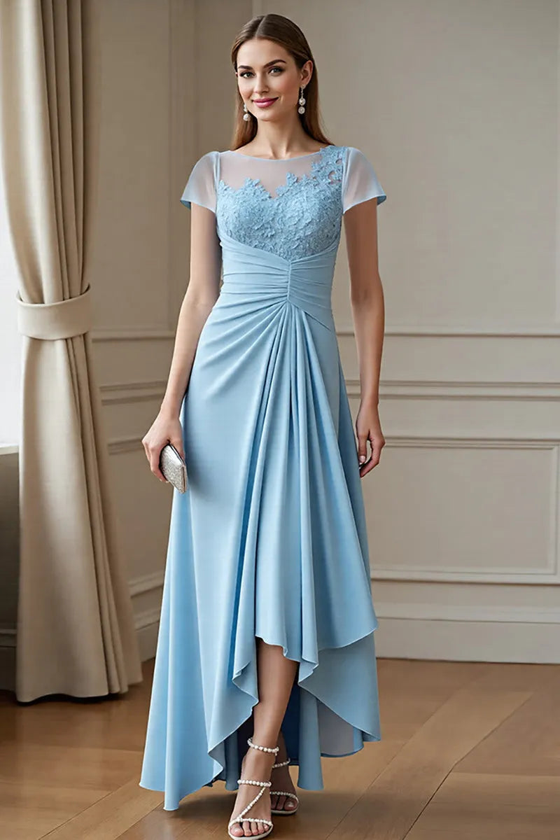 Sky Blue A Line Chiffon Maxi Mother of the Bride Dress with Lace