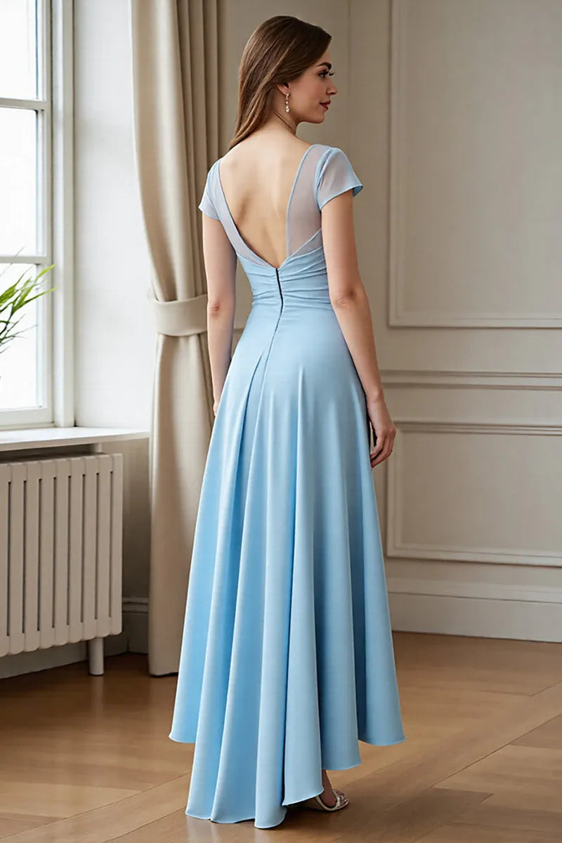 Sky Blue A Line Chiffon Maxi Mother of the Bride Dress with Lace