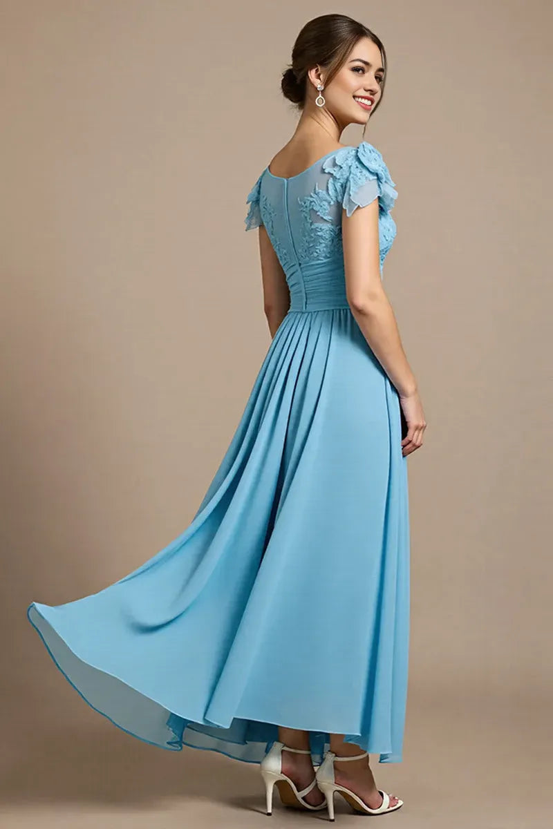 Sky Blue Chiffon Floral Maxi Mother of the Bride Dress with Appliques