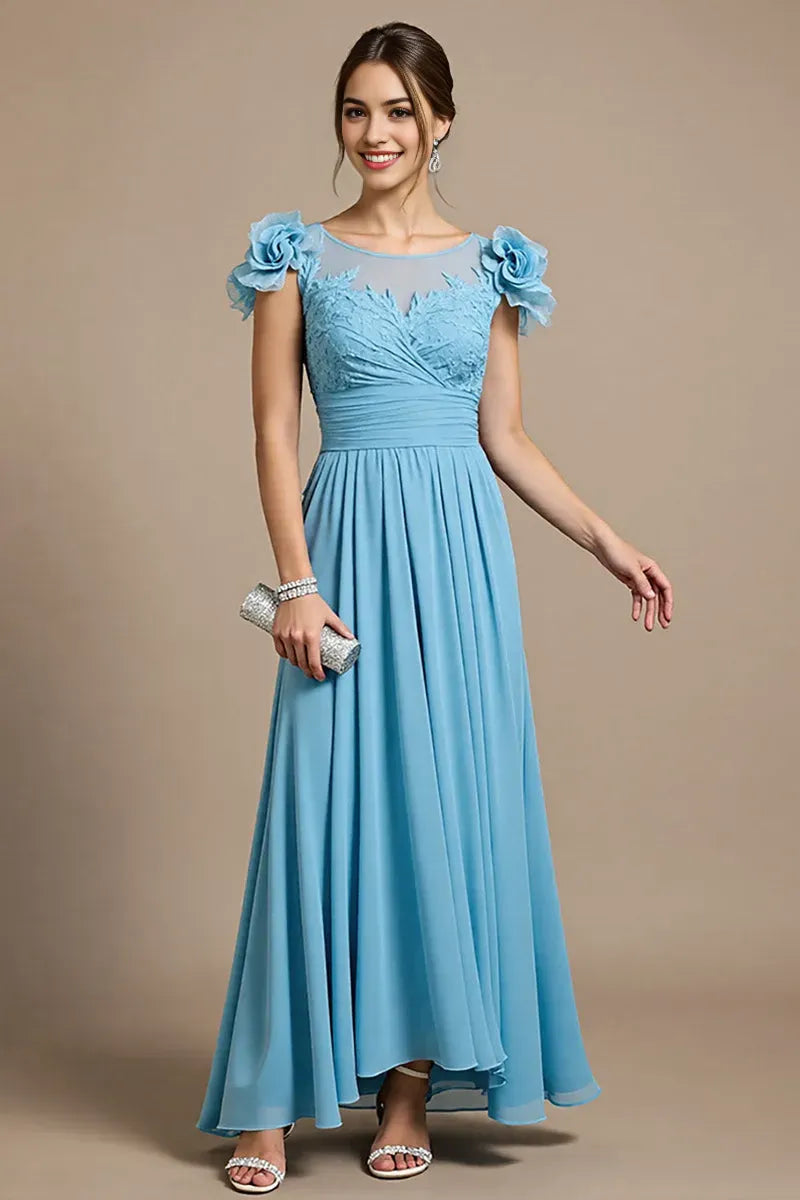 Sky Blue Chiffon Floral Maxi Mother of the Bride Dress with Appliques