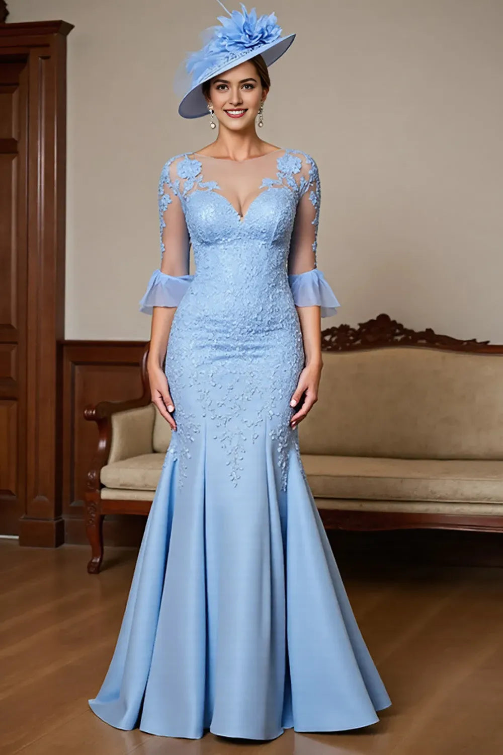 Sky Blue Mermaid Mother Of The Bride Dress With Appliques