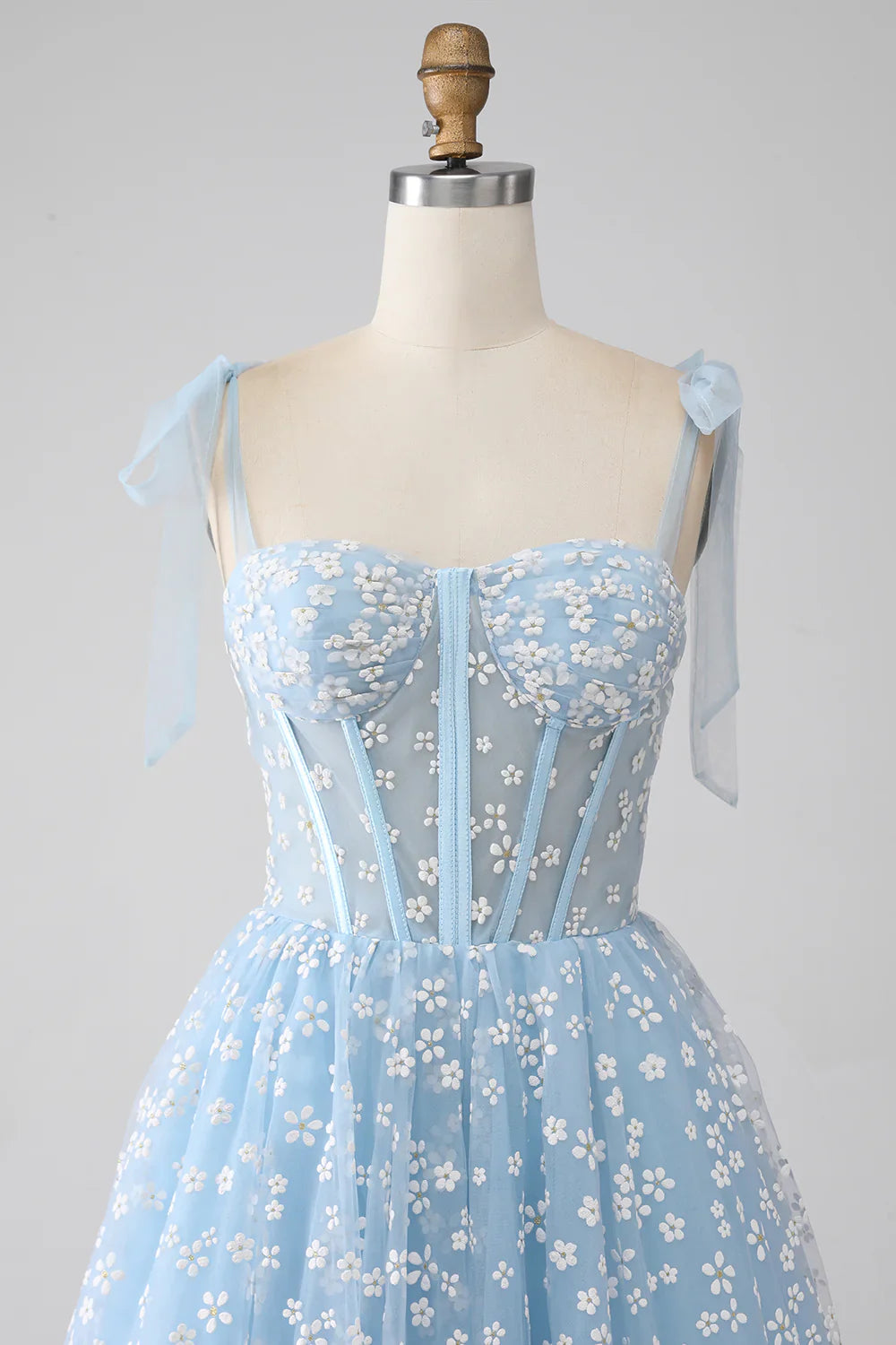 DingJiDress A-Line Spaghetti Straps Sky Blue Corset Prom Dress