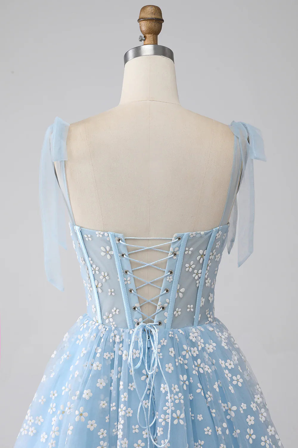 DingJiDress A-Line Spaghetti Straps Sky Blue Corset Prom Dress