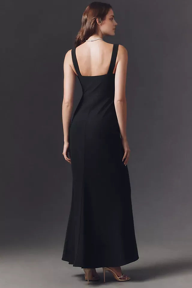 Sleek Black Mermaid Square-Neck Wide-Strap Back Zip Floor-Length Prom Dress for sale for women