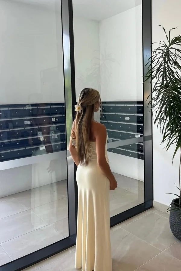 Sleek Sheath Strapless Sleeveless Ruched Floor-Length Prom Dress