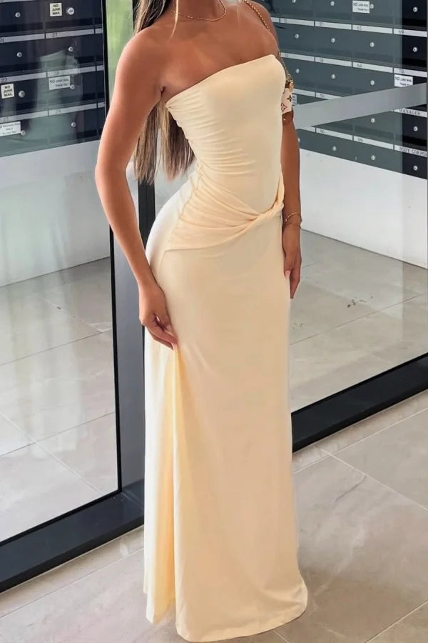 Sleek Sheath Strapless Sleeveless Ruched Floor-Length Prom Dress