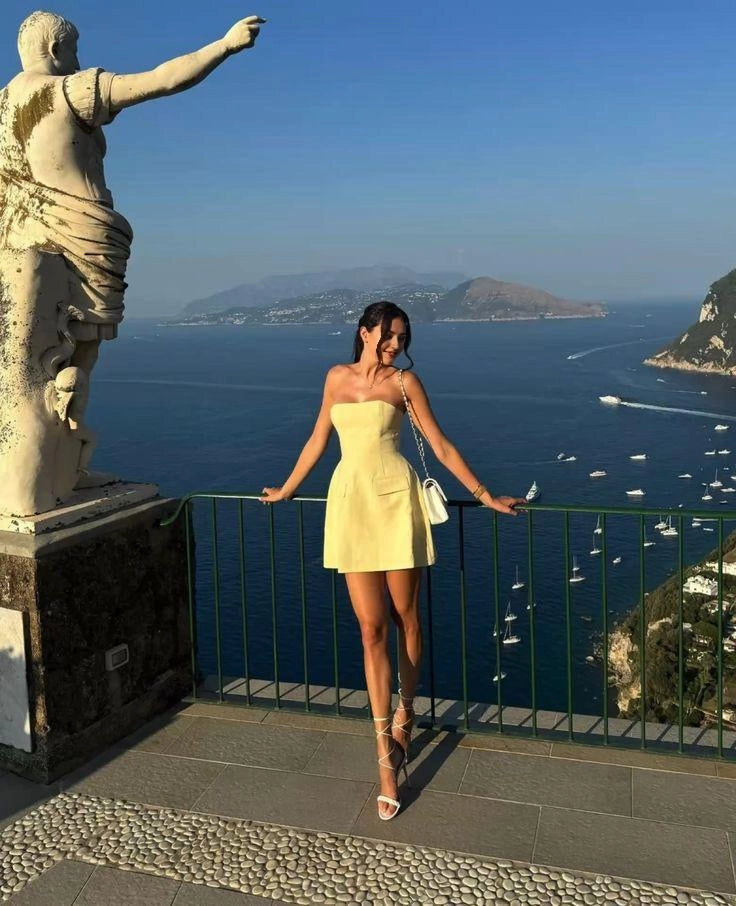 Sleeveless Yellow Satin A-Line Mini Homecoming Dress