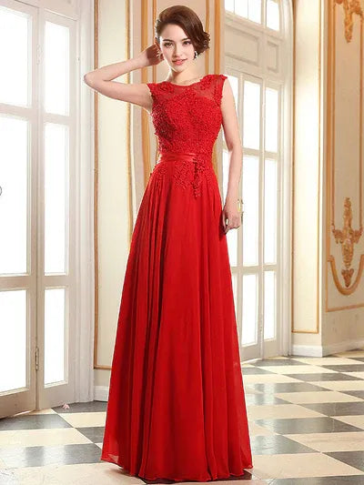 Soft Pink Lace Applique Evening Dresses Chiffon Sleeveless Sash Floor Length Formal Gowns