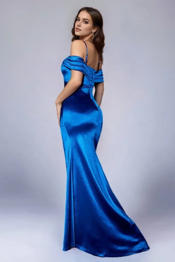 Solid color sling slit high waist high slit evening dress