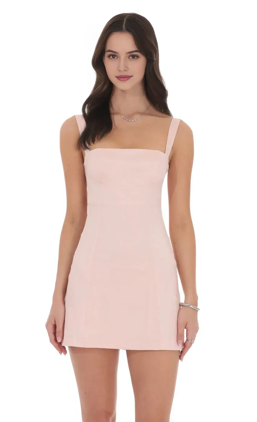 Sophisticated Blush Pink Homecoming Dresses Square Neck Sculpted Silhouette Perfect for High School Homecoming Events