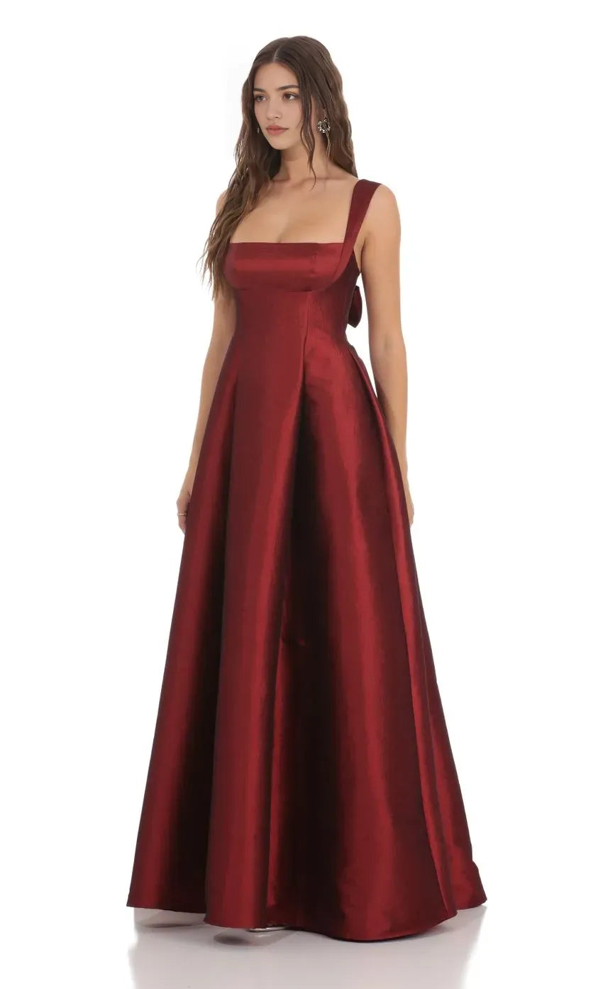 Sophisticated Burgundy Prom Dress with Square Neckline Wide Straps and Flattering Fit Designed for Elegant Prom Celebrations