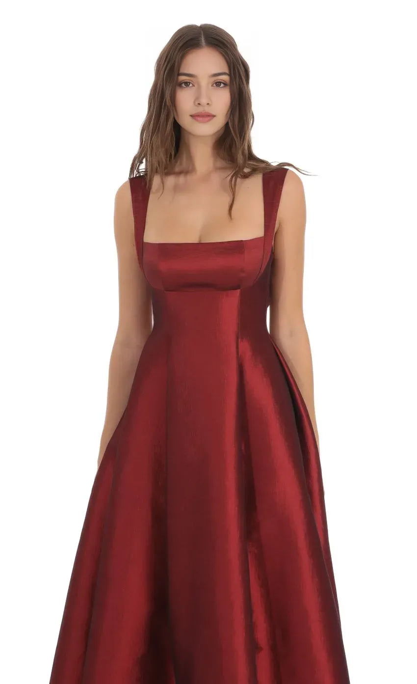 Sophisticated Burgundy Prom Dress with Square Neckline Wide Straps and Flattering Fit Designed for Elegant Prom Celebrations