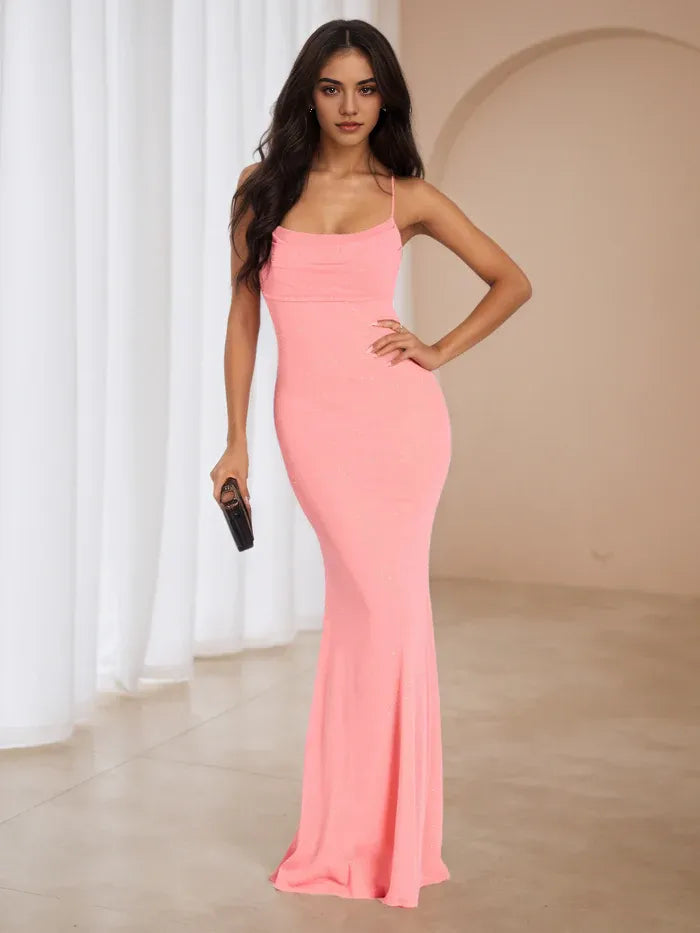 Sophisticated Pink Prom Dress Spaghetti Straps Sparkle Fabric  Mermaid Silhouette for Unforgettable Nights