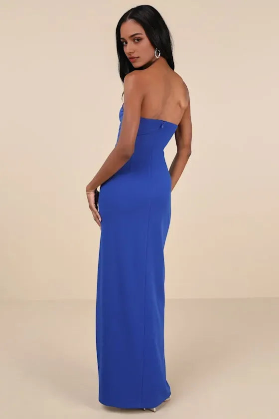 Sophisticated Strapless Prom Dress in Royal Blue with Sweetheart Neckline Bodycon Fit and High  Slit Skirt for Formal Events