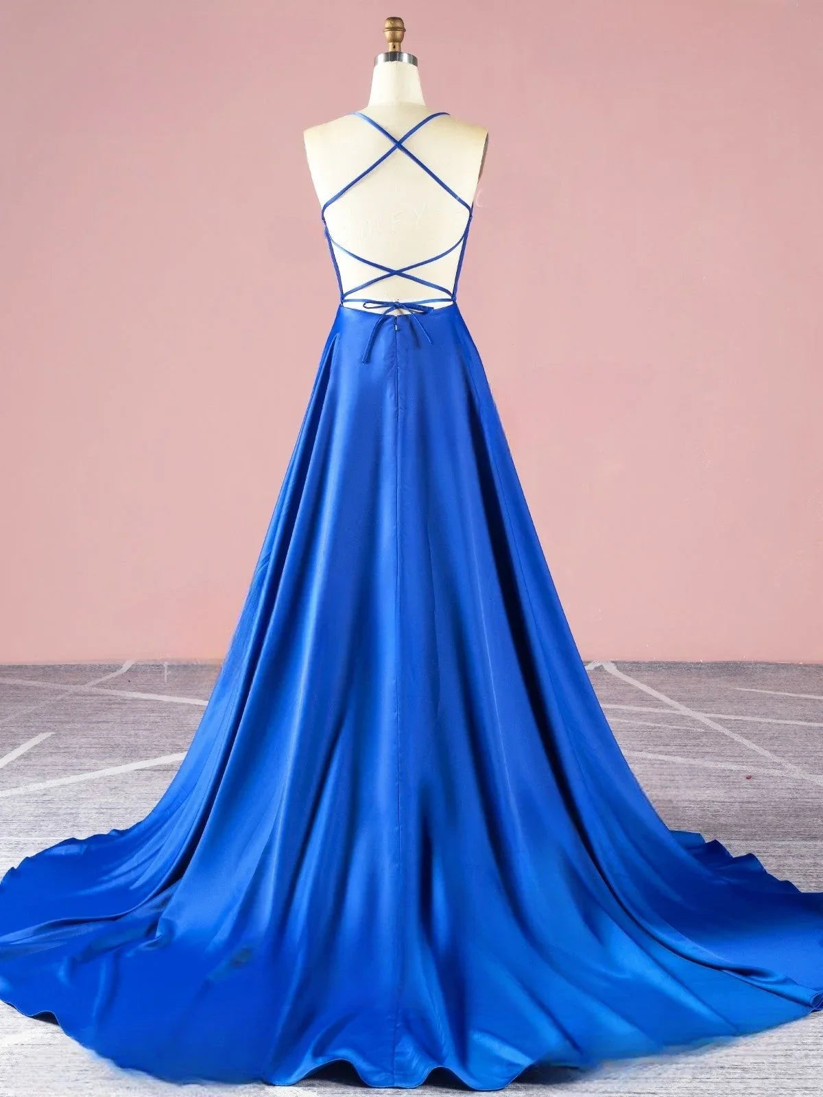 DingJiDress Long Red Open Back Spaghetti Straps Satin  Simple Cheap Prom Dresses