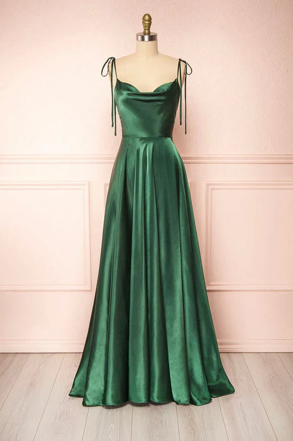 DingJiDress Sexy Satin Straps Sleeveless Split Front Prom Dress