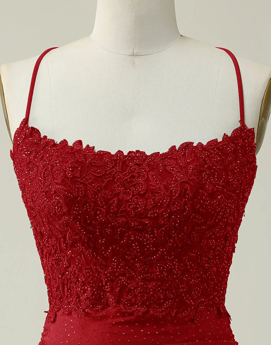DingJiDress Dark Red Bodycon Spaghetti Straps Short Homecoming Dress