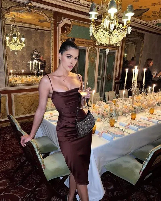 Spaghetti Straps Dress Chocolate Party Prom Dress